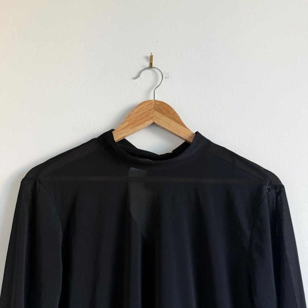 Zara‎ Sheer Black Flowy Fit Ruffled Hem Size Medium - Picture 9 of 12